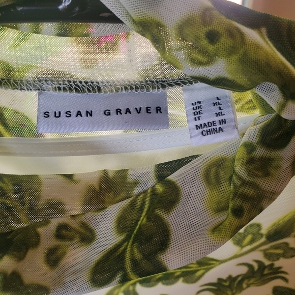 Susan Graver Printed Mesh Rushed Mock Neck Long Sleeve Lined Sz. L Blouse - Picture 4 of 11